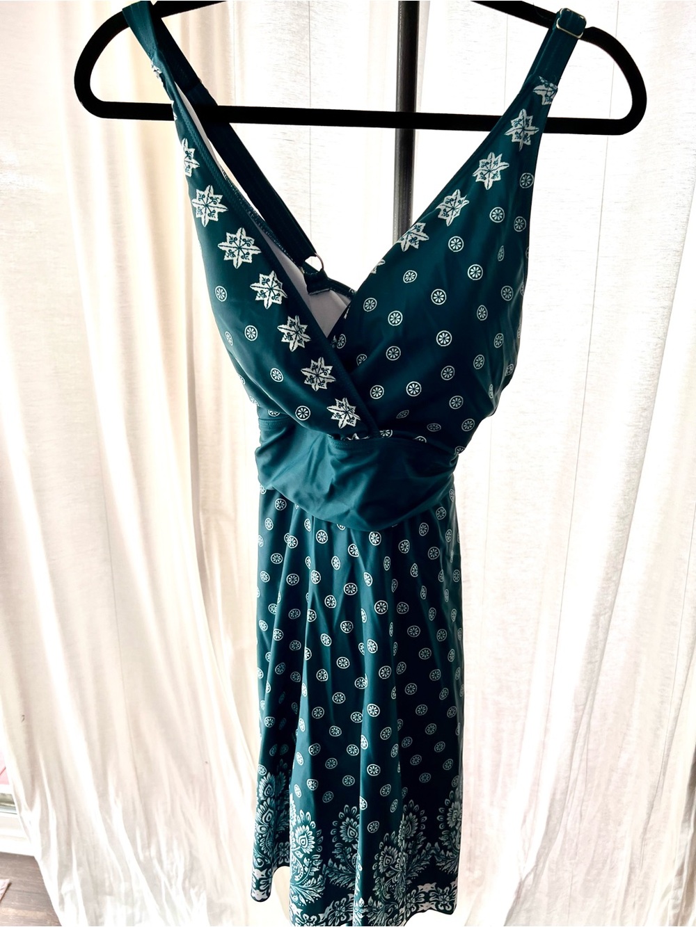 BloomChic Teal & White Printed V-Neck One-Piece Swimsuit